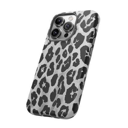 Leopard Print Tough Phone Case – Black & White Animal Pattern Protective Cover