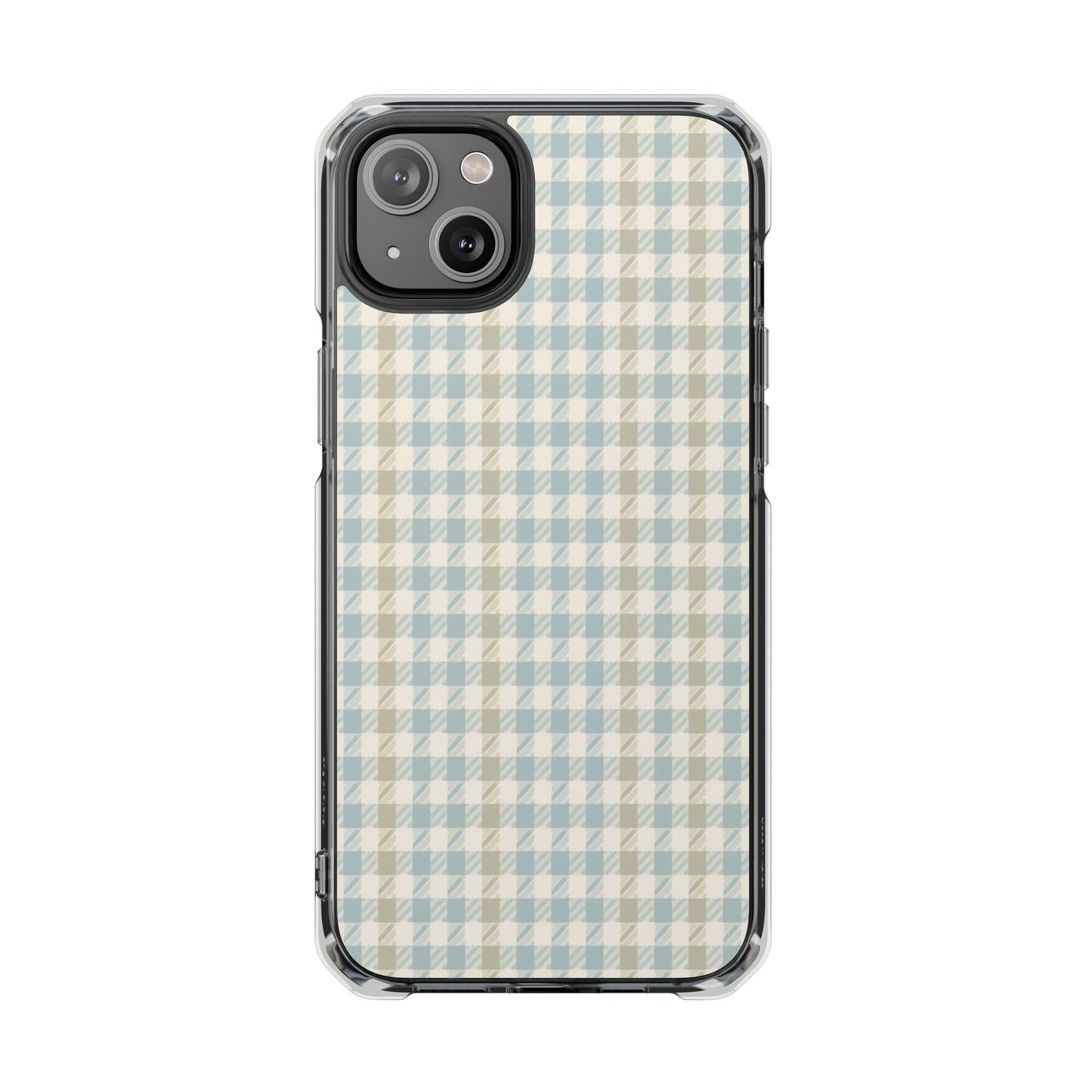 Clear Magnetic Phone Case — Pastel Blue Gingham Protective Cover