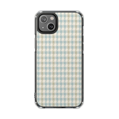 Clear Magnetic Phone Case — Pastel Blue Gingham Protective Cover
