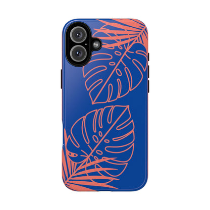 Tropical Monstera Phone Case — Blue & Coral Leaf Protective Cover