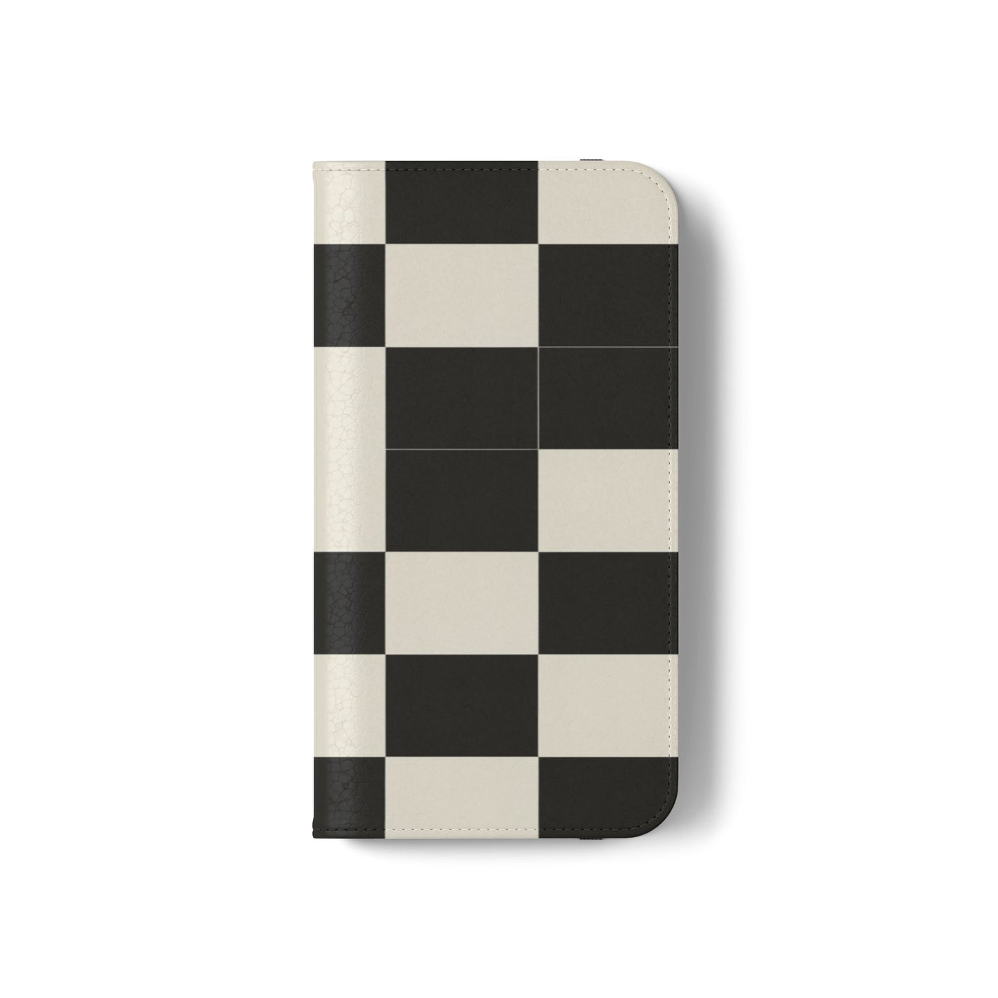 Checkered Flip Phone Case – Black & Cream Retro Grid Wallet Case