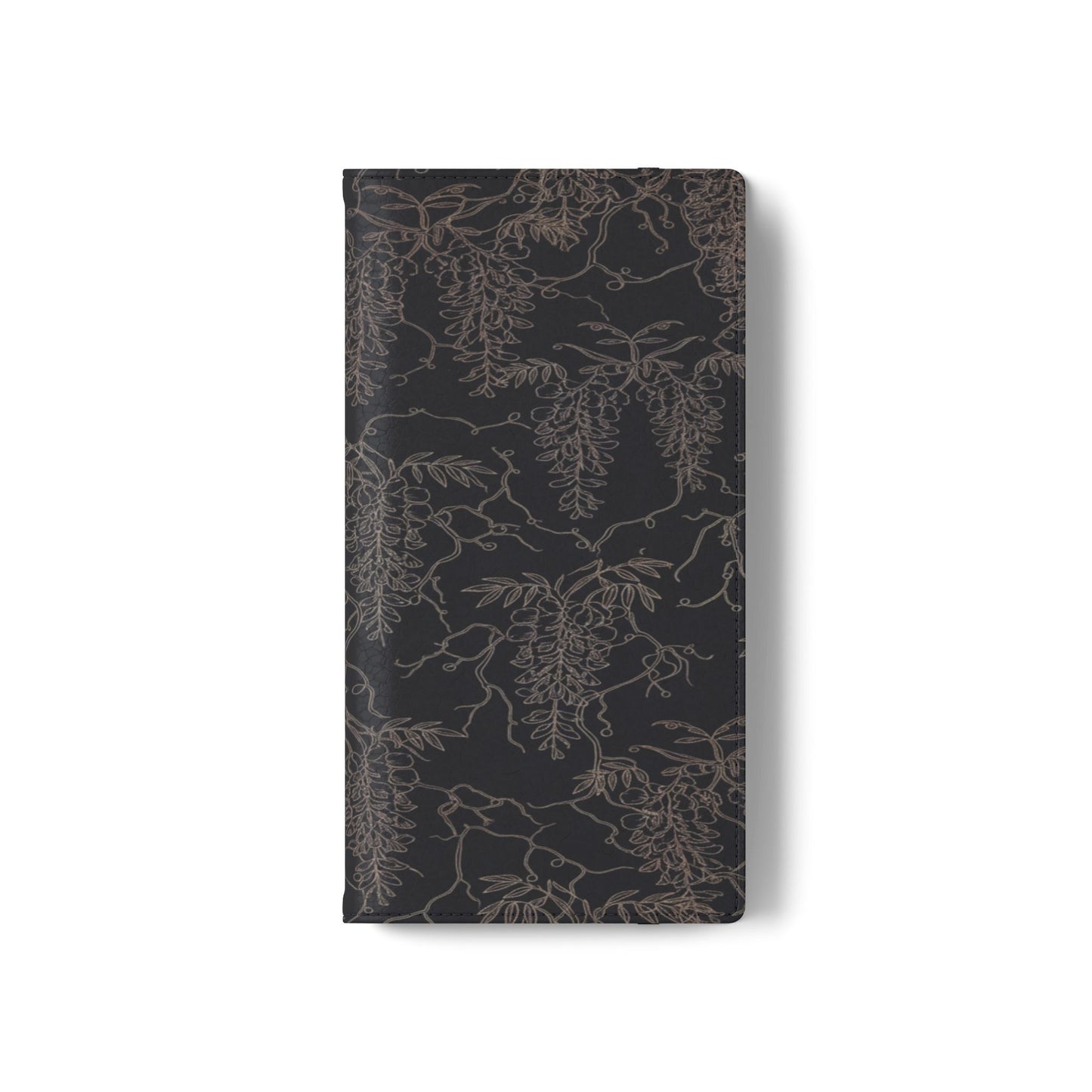 Botanical Noir Flip Phone Case — Dark Floral Wallet Cover with Card Slots