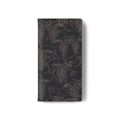 Botanical Noir Flip Phone Case — Dark Floral Wallet Cover with Card Slots