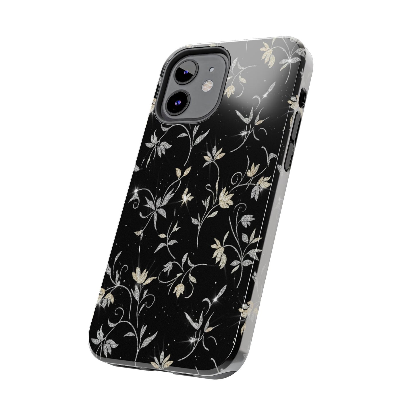 Floral Noir Tough Phone Case — Vintage Black Botanical Protective Cover