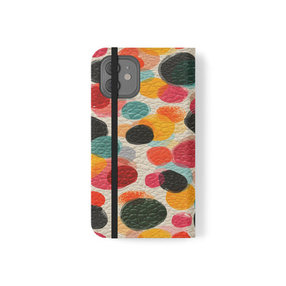 Colorful Confetti Dot Flip Phone Case — Retro Polka Wallet Cover