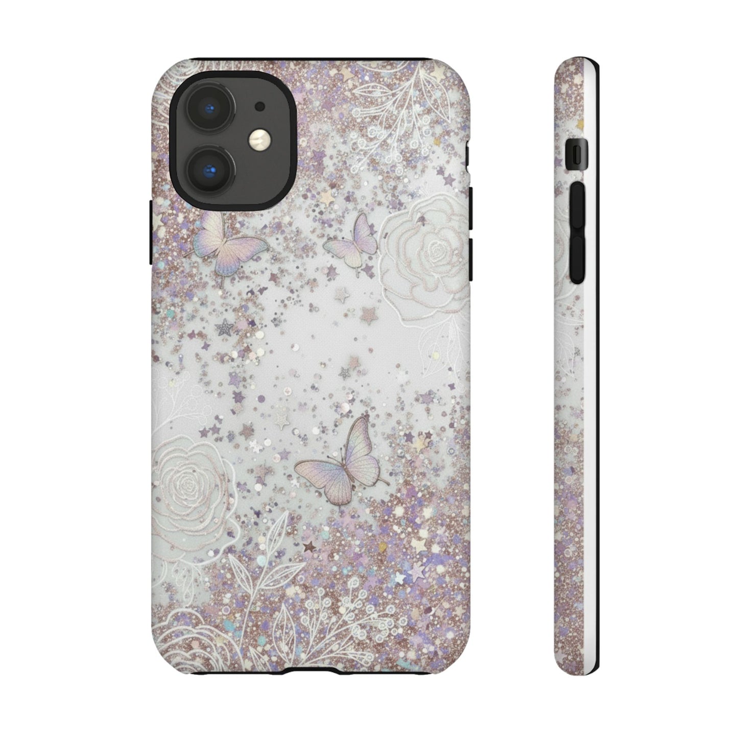 Butterfly Glitter Tough Phone Case — Floral Sparkle Protective Case