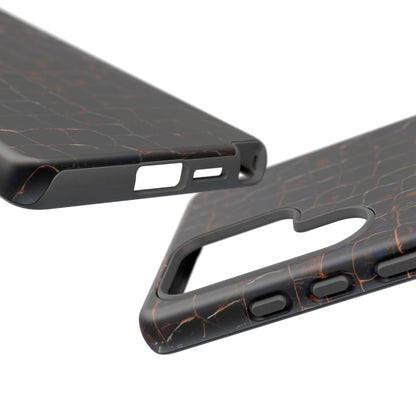 Croc-Embossed Tough Phone Case — Shockproof Black Alligator Texture