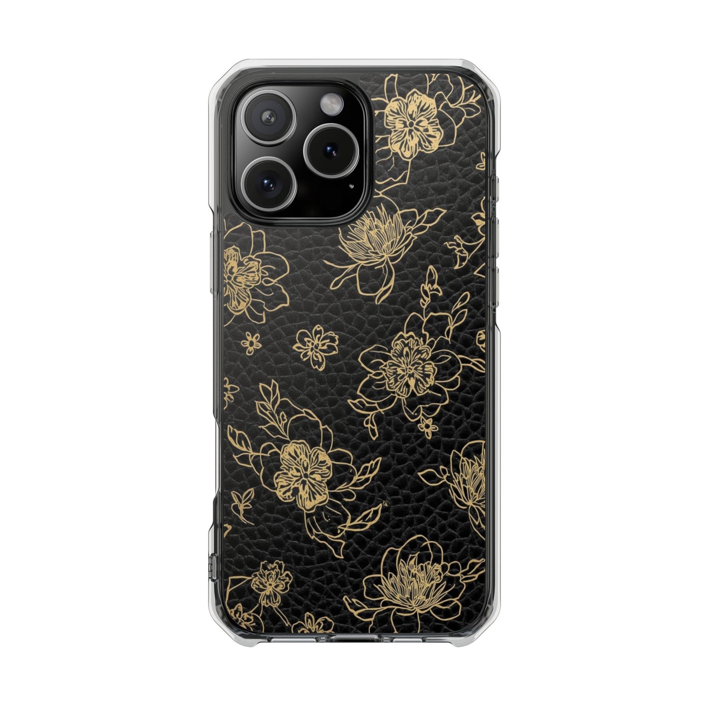 Clear Magnetic Impact Phone Case — Gold Floral Overlay