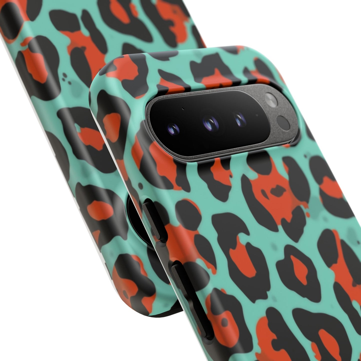 Leopard Print Tough Phone Case — Teal & Rust Protective iPhone Cover