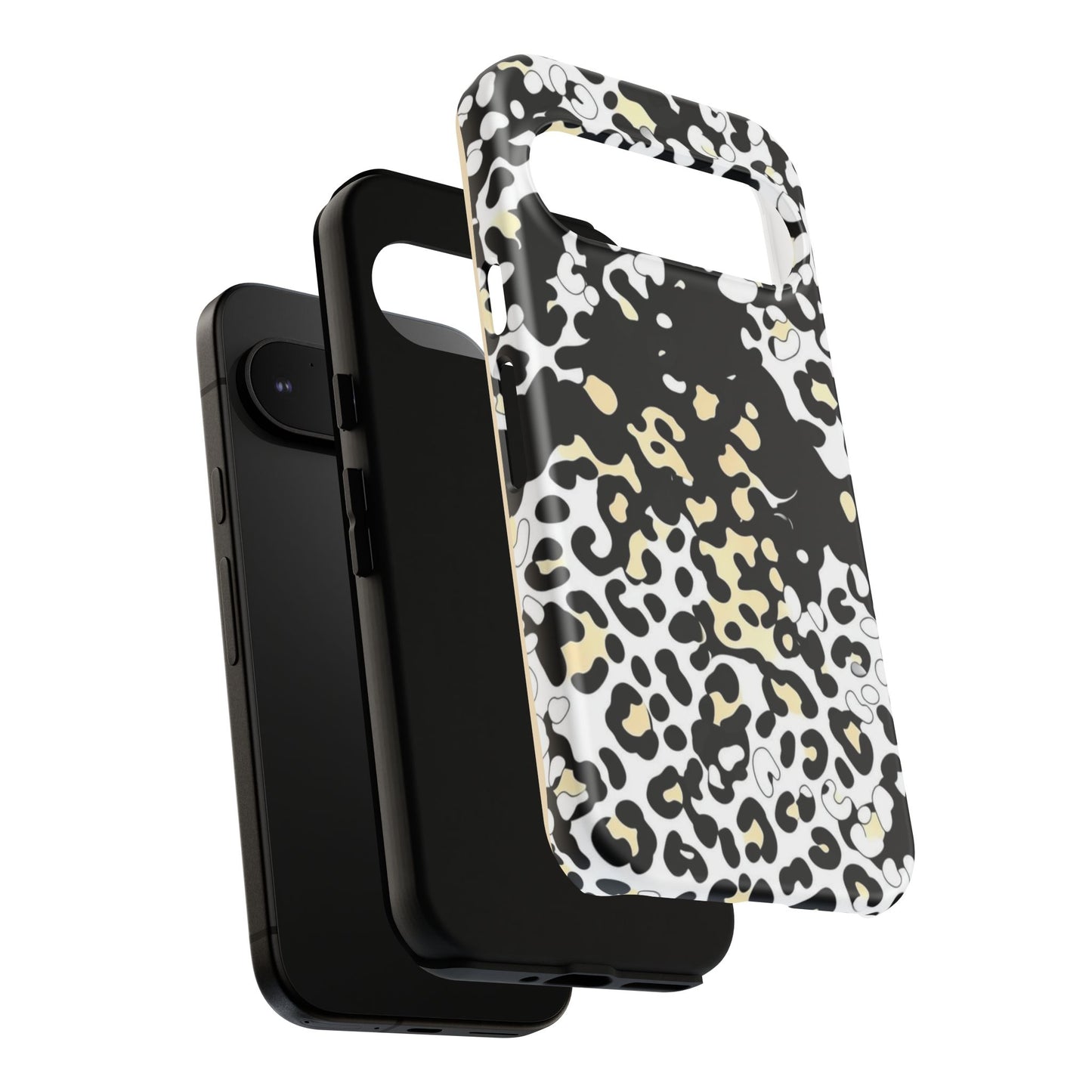 Leopard Splash Tough Phone Case — Black & Cream Animal Print Protective Cover