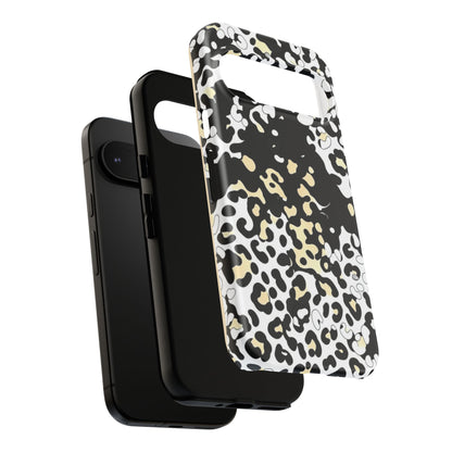 Leopard Splash Tough Phone Case — Black & Cream Animal Print Protective Cover