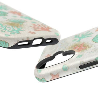 Sea Shells Magnetic Impact Phone Case — Pastel Coral & Teal Beach Design