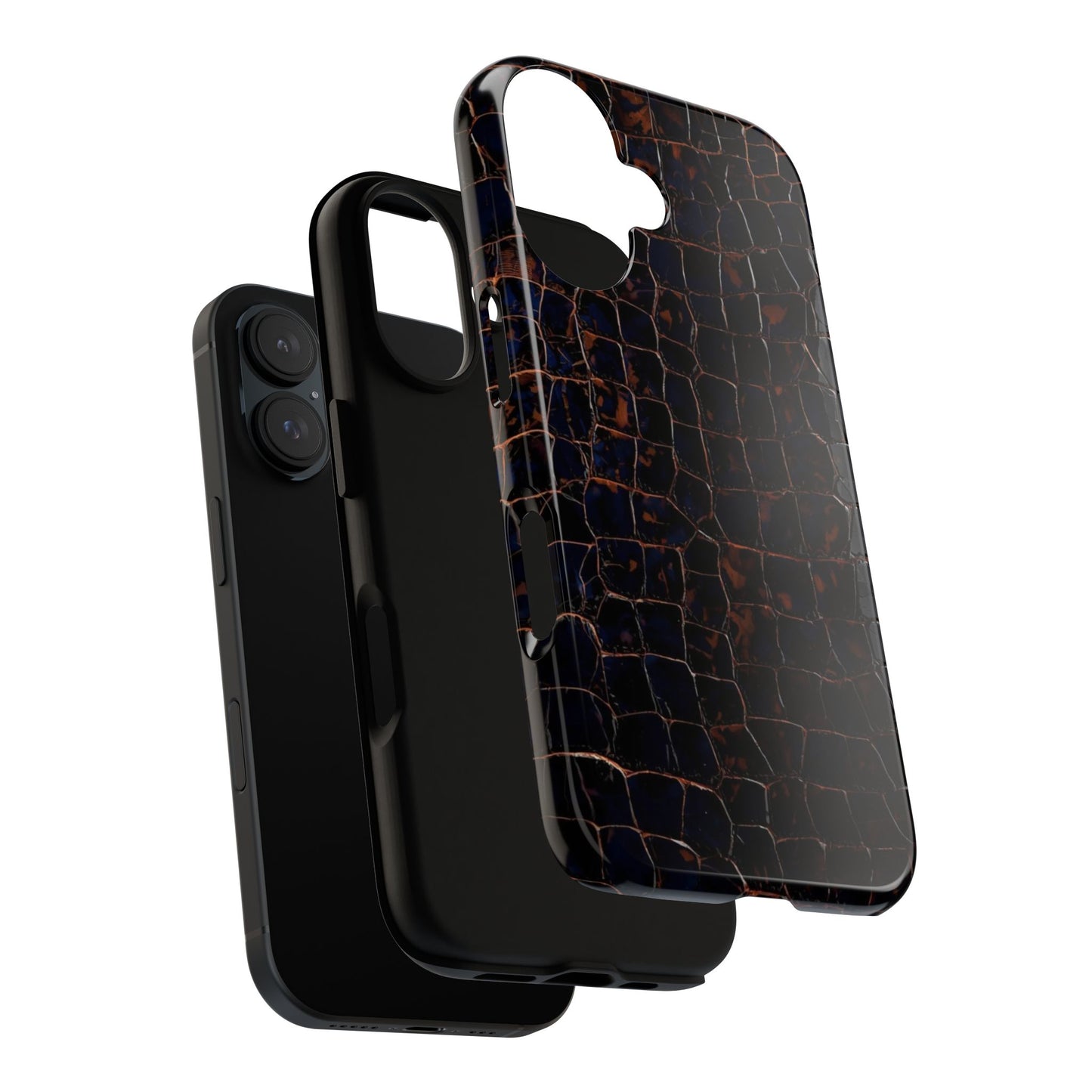 Croc-Embossed Tough Phone Case — Shockproof Black Alligator Texture