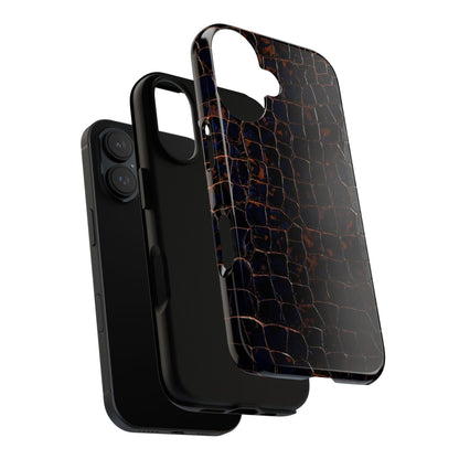 Croc-Embossed Tough Phone Case — Shockproof Black Alligator Texture
