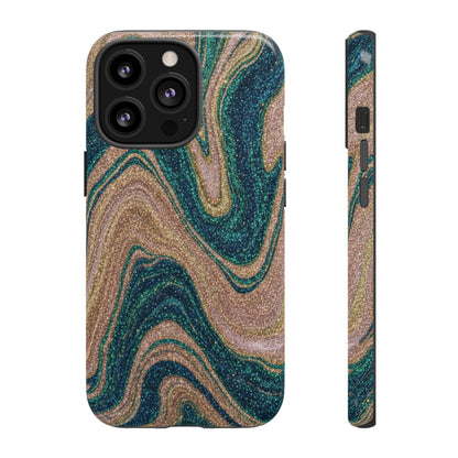Marbled Teal & Gold Phone Case — Glitter Swirl Tough Case