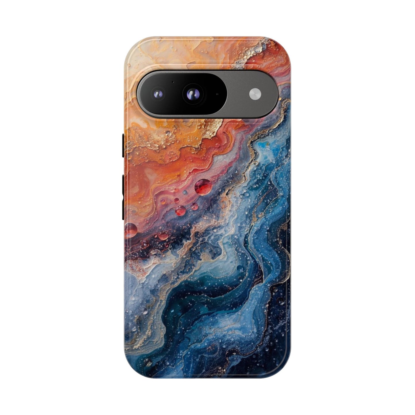 Marbled Galaxy Tough Phone Case — Abstract Blue & Coral Protective Cover