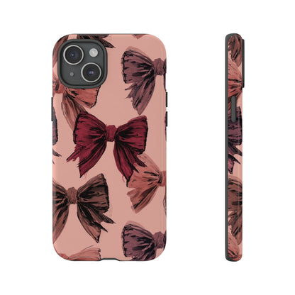 Bow Pattern Tough Phone Case — Pink Watercolor Bows Protective iPhone Cover