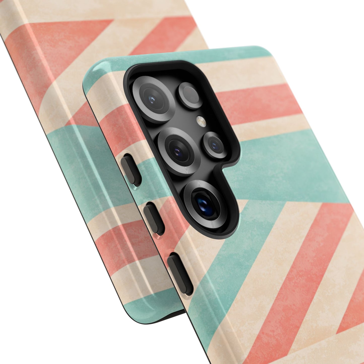 Pastel Stripes Tough Phone Case – Retro Coral & Teal Protective Cover