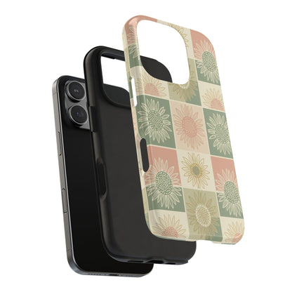 Copy of Sunflower Check iPhone Tough Phone Case — Retro Pastel Floral Protective Cover