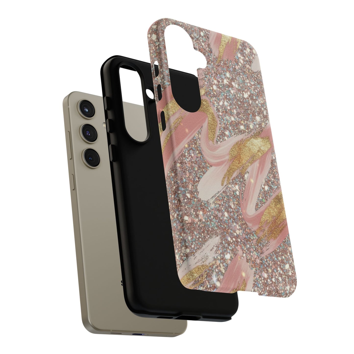 Glitter Blush Marble Phone Case — Pink Gold Swirl Tough Case