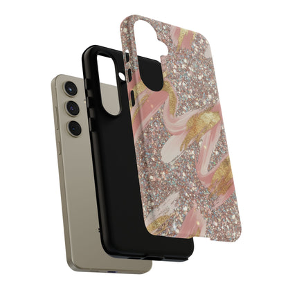 Glitter Blush Marble Phone Case — Pink Gold Swirl Tough Case