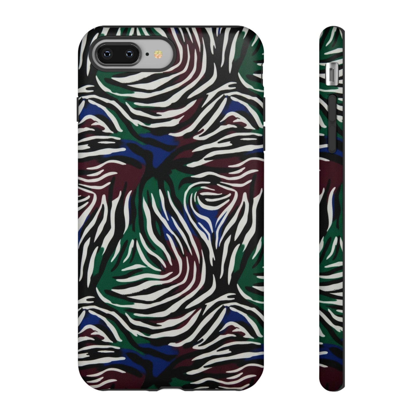 Zebra Camo Tough Phone Case – Green & Blue Animal Print Protective Cover