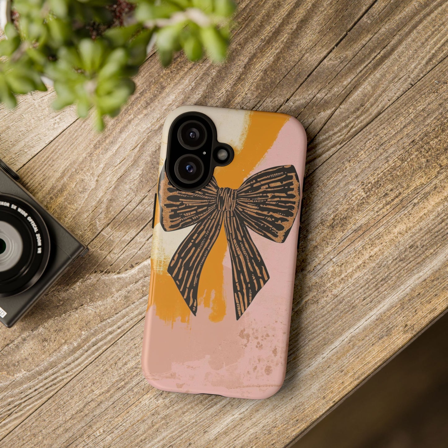 Bow Brushstroke Tough Phone Case — Pink & Mustard