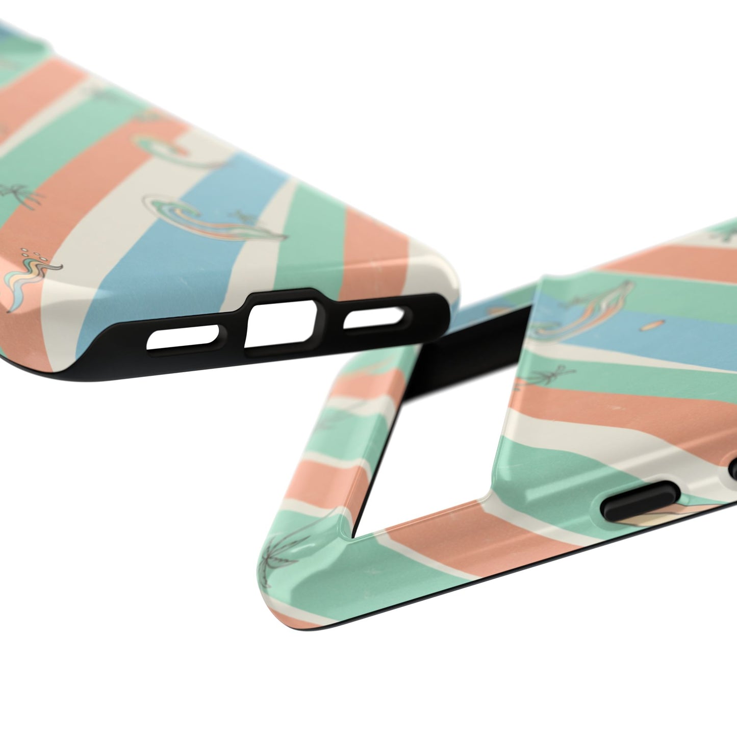 Retro Beach Stripes Phone Case — Sun, Waves & Palm Pattern Tough Case