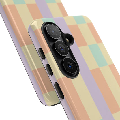 Pastel Checkered Phone Case — Retro Stripe Tough Case