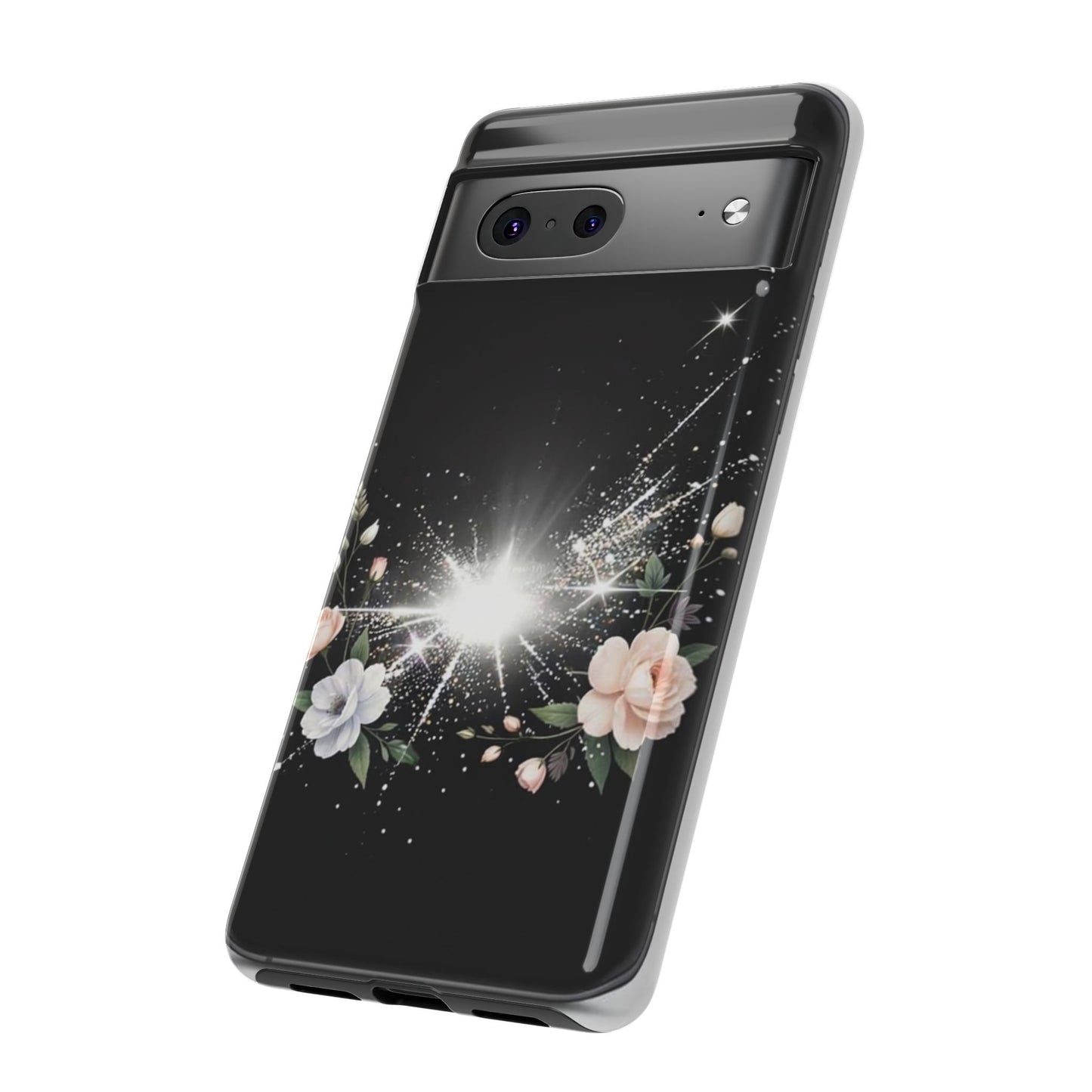 Floral Burst Phone Case — Protective Black Sparkle Design