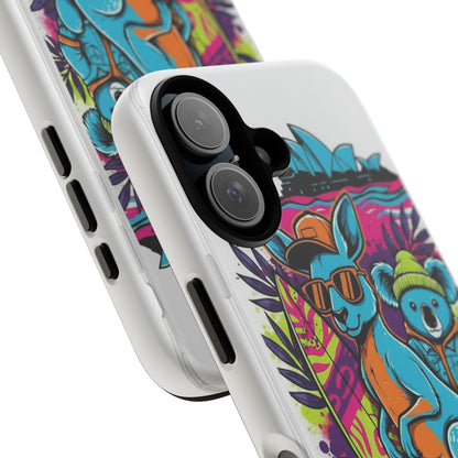 Kangaroo & Koala Surf Phone Case — Retro Neon Beach Art Tough Case