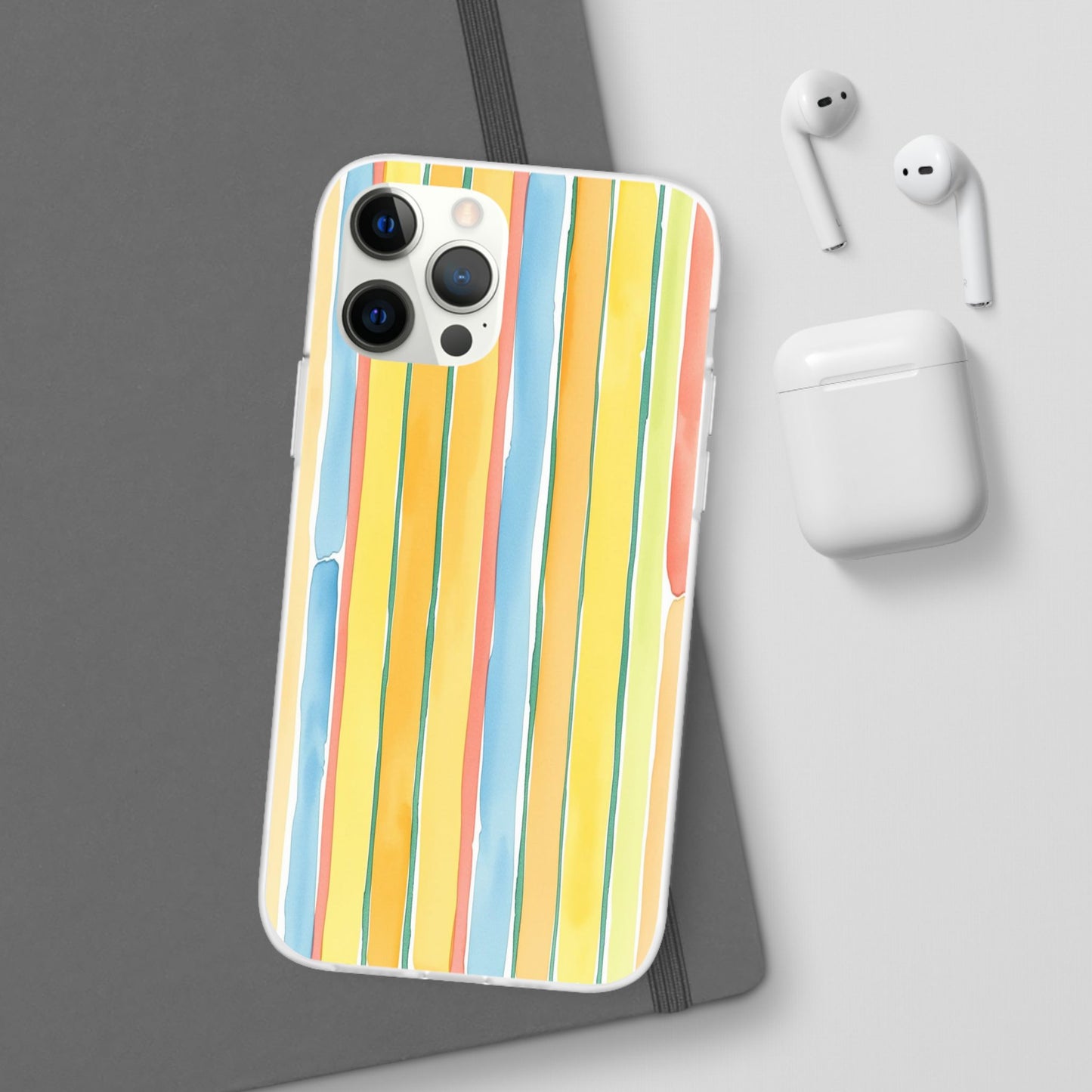 Watercolor Stripe Phone Case — Bright Pastel Vertical Stripes Protective Flexi Case