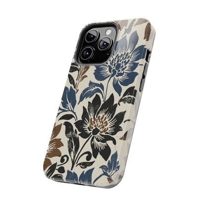Floral Vintage Tough Phone Case — Blue & Brown Botanical Protection