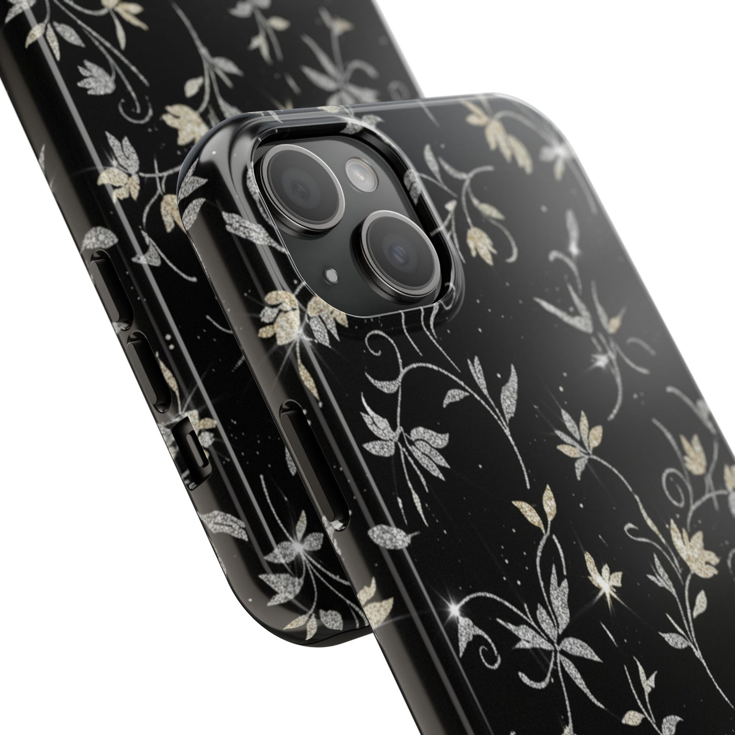 Floral Noir Tough Phone Case — Vintage Black Botanical Protective Cover