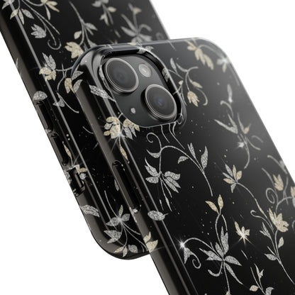 Floral Noir Tough Phone Case — Vintage Black Botanical Protective Cover