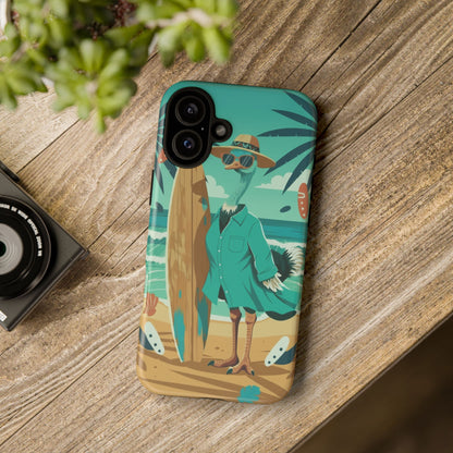 Phone Case — Retro Dressed Seagull Surfing Beach Illustration