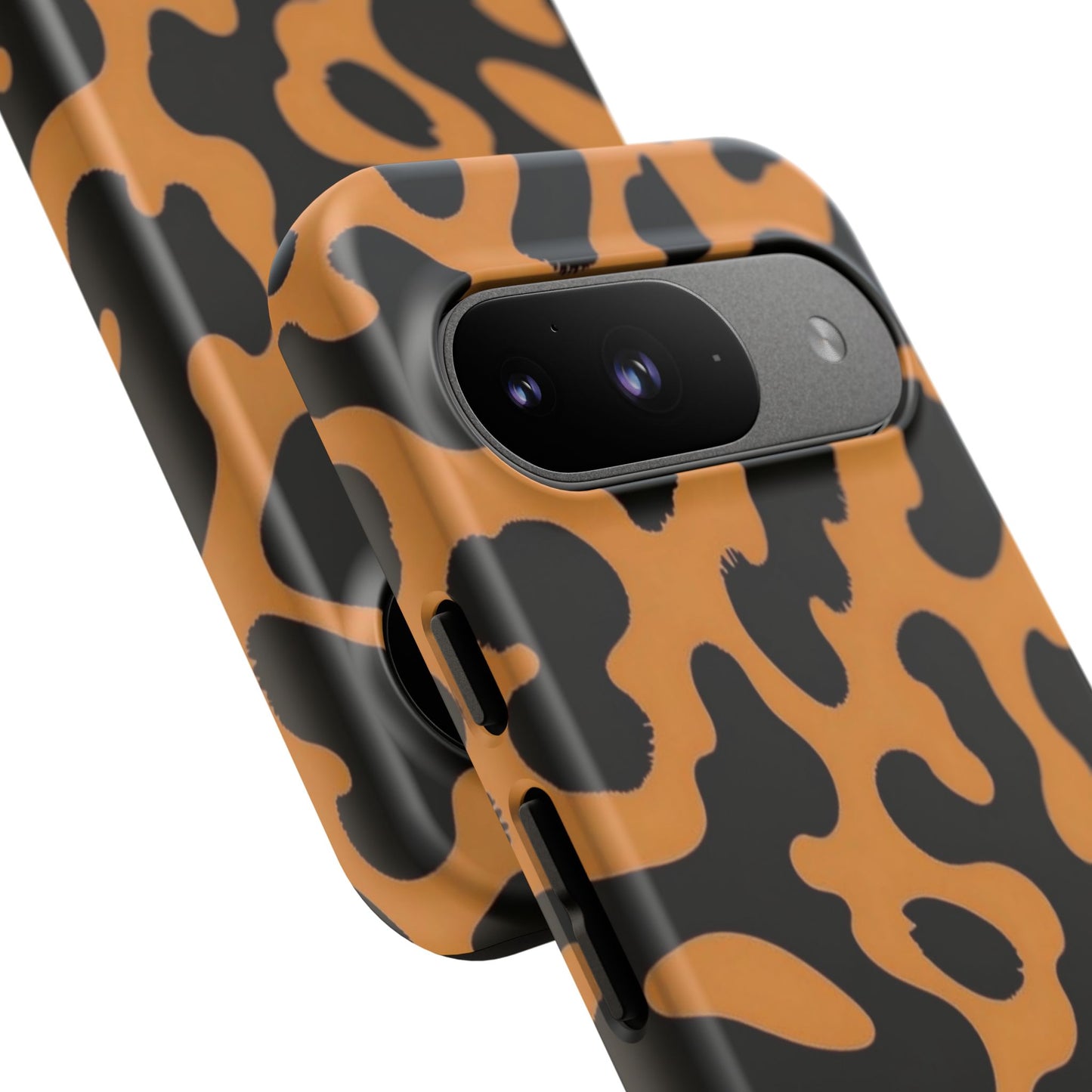 Leopard Print Phone Case — Orange & Black Tough Pattern Protective Cover