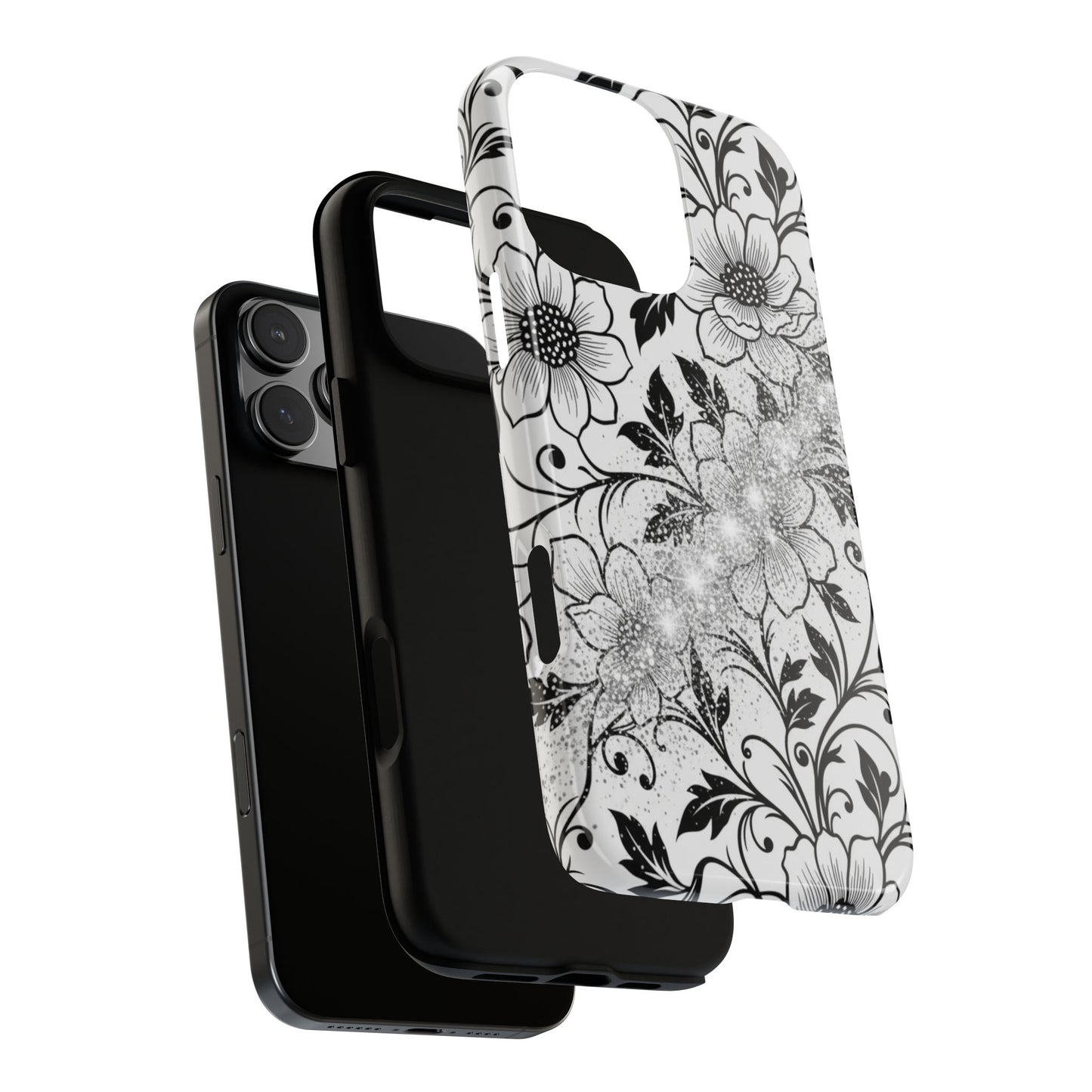 Floral Lace Phone Case — Black & White Vintage Flower Protective Case