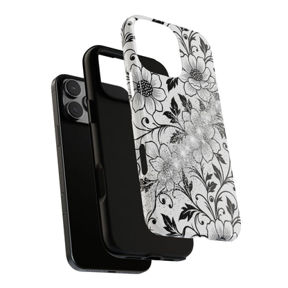 Floral Lace Phone Case — Black & White Vintage Flower Protective Case