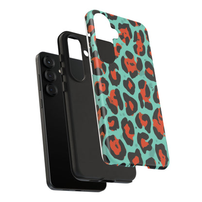 Leopard Print Tough Phone Case — Teal & Rust Protective iPhone Cover