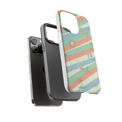 Surf Stripe Tough Phone Case — Retro Beach Waves Pattern