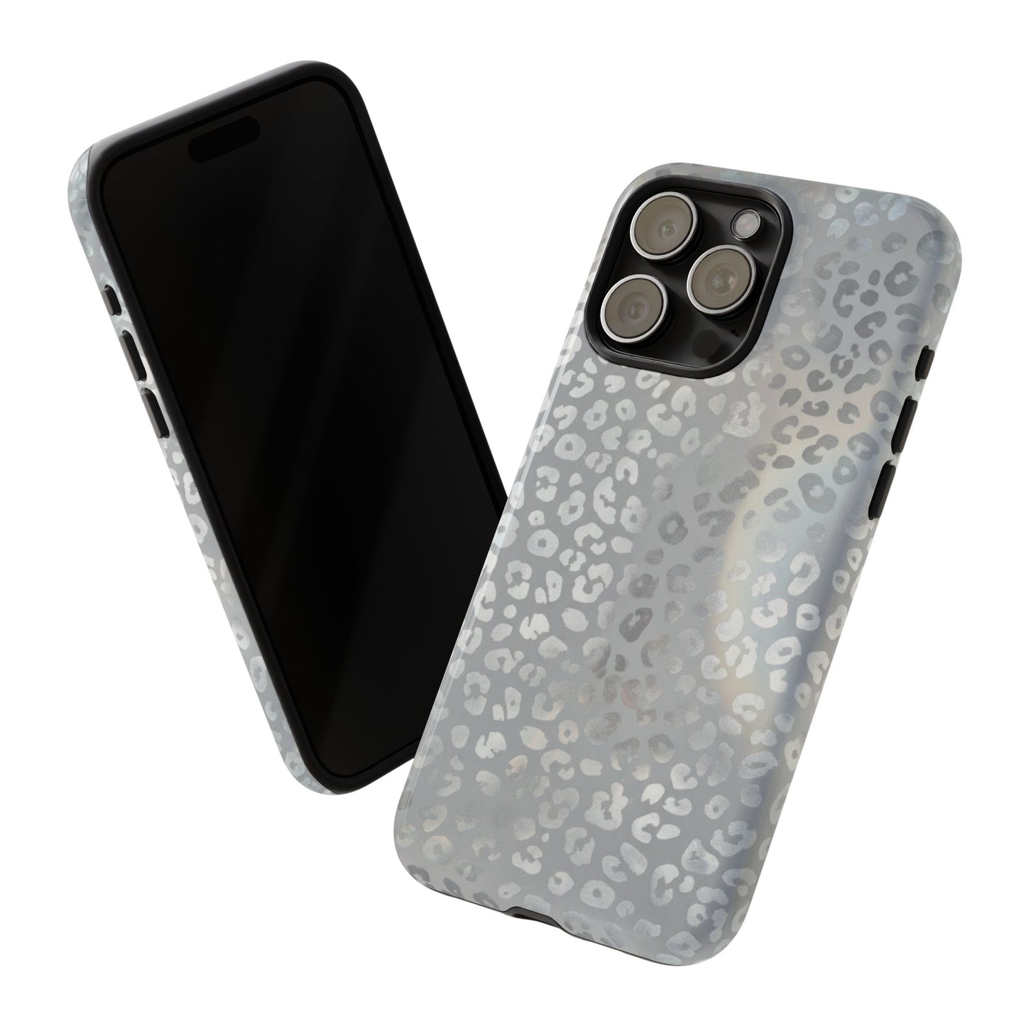 Grey Leopard Print Tough Phone Case — Durable Protective iPhone Cover