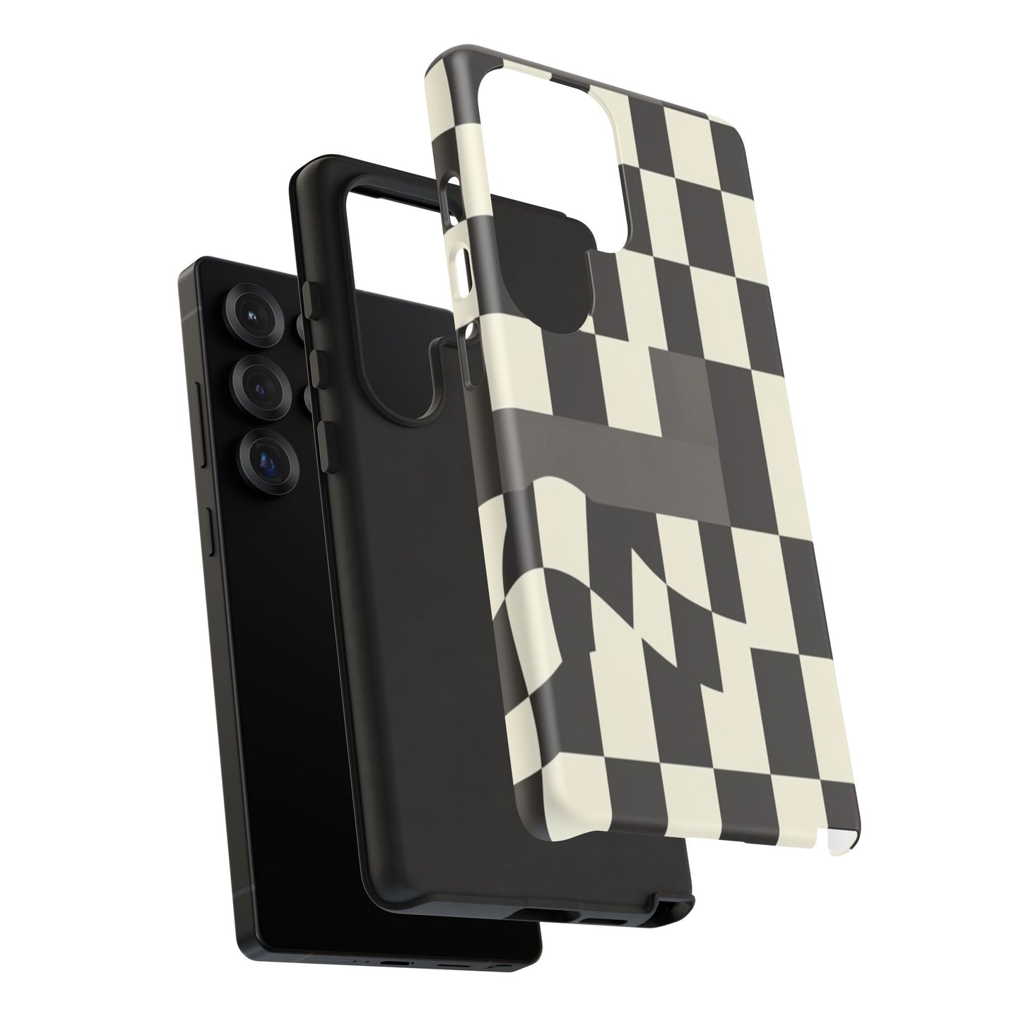 Checkerboard Wave Phone Case — Black & Cream Graphic Tough Case