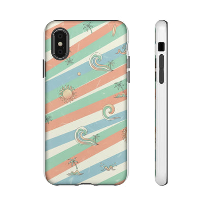 Surf Stripe Tough Phone Case — Retro Beach Waves Pattern