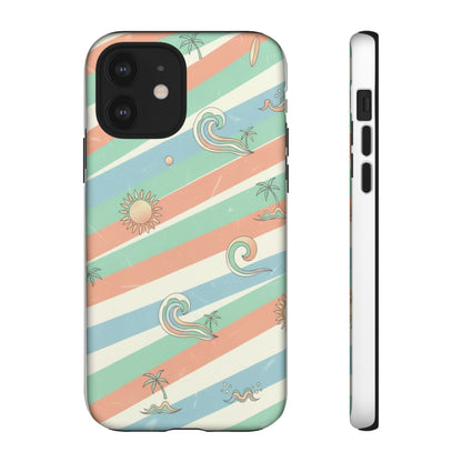 Surf Stripe Tough Phone Case — Retro Beach Waves Pattern