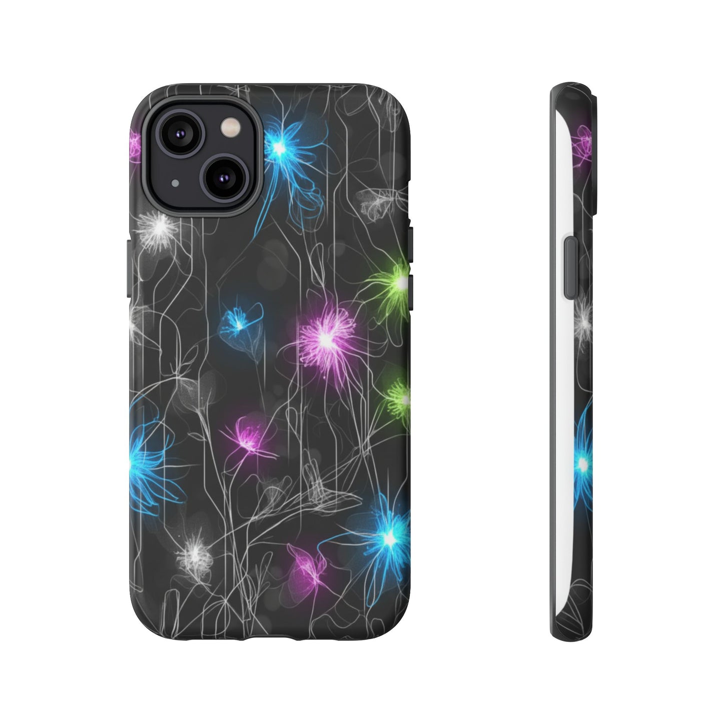 Neon Floral Tough Phone Case — Glow Flower Protective iPhone Cover