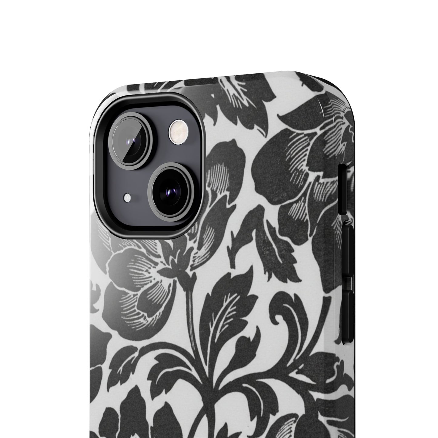 Tough Phone Case — Black & White Vintage Floral Protective Cover