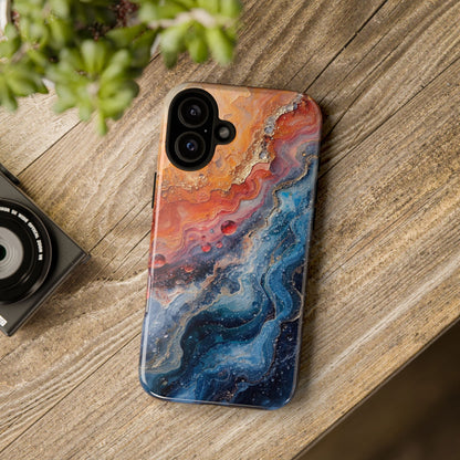 Marbled Galaxy Tough Phone Case — Abstract Blue & Coral Protective Cover