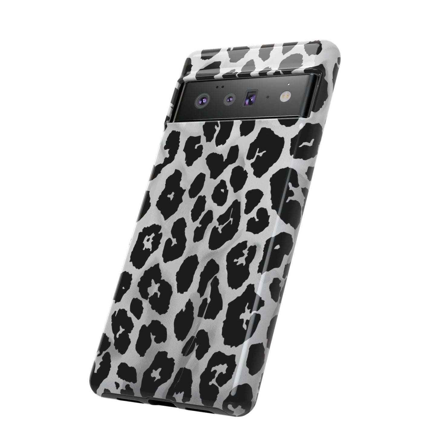 Leopard Print Tough Phone Case – Black & White Animal Pattern Protective Cover