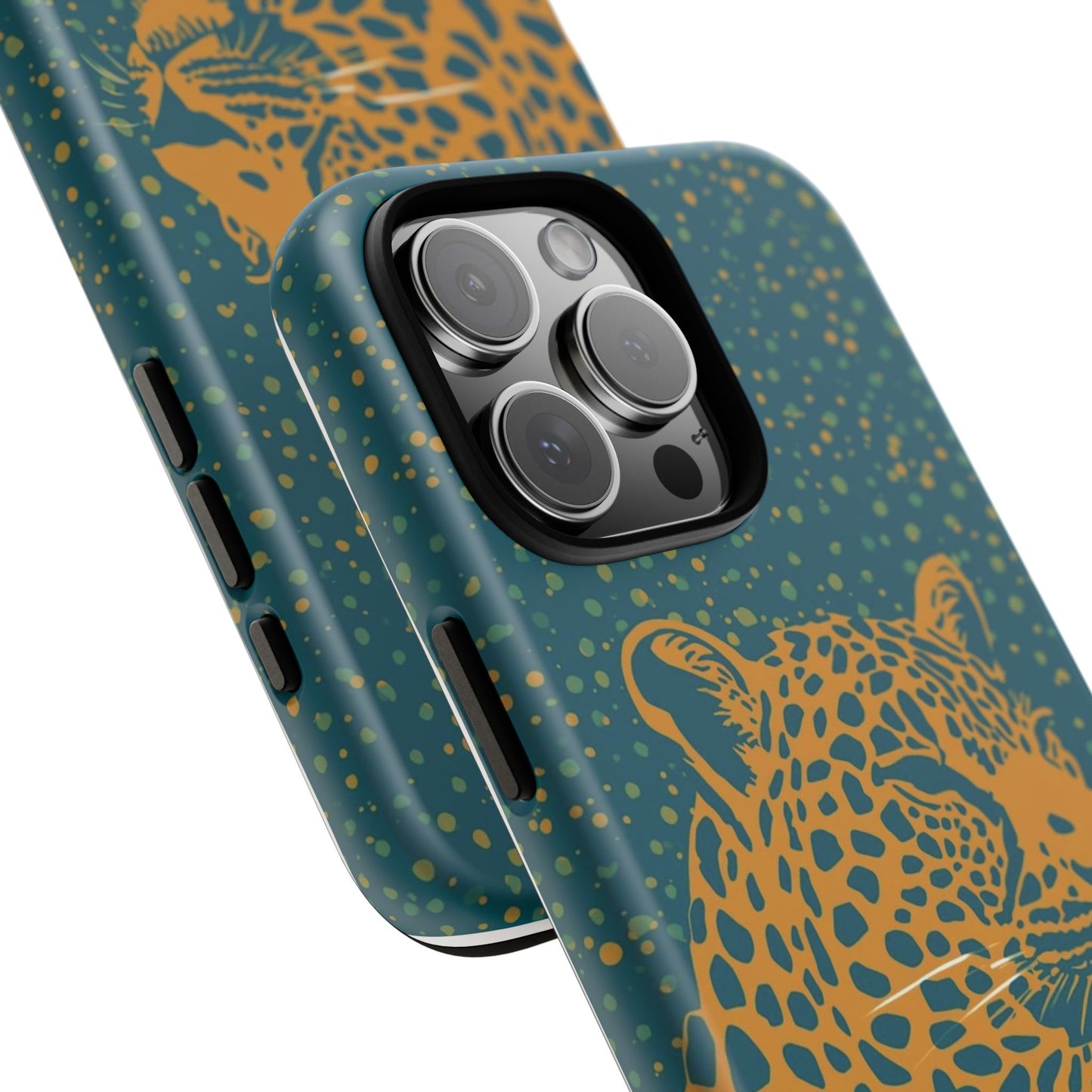 Leopard Spotlight Phone Case — Teal Gold Animal Print Protective Cover
